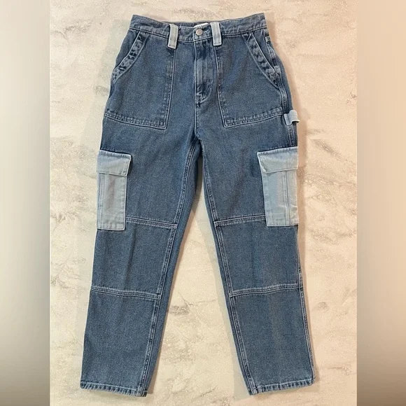 EUC PacSun Colorblock '90s Boyfriend Cargo Carpenter Pants Size 26 - Picture 2 of 5